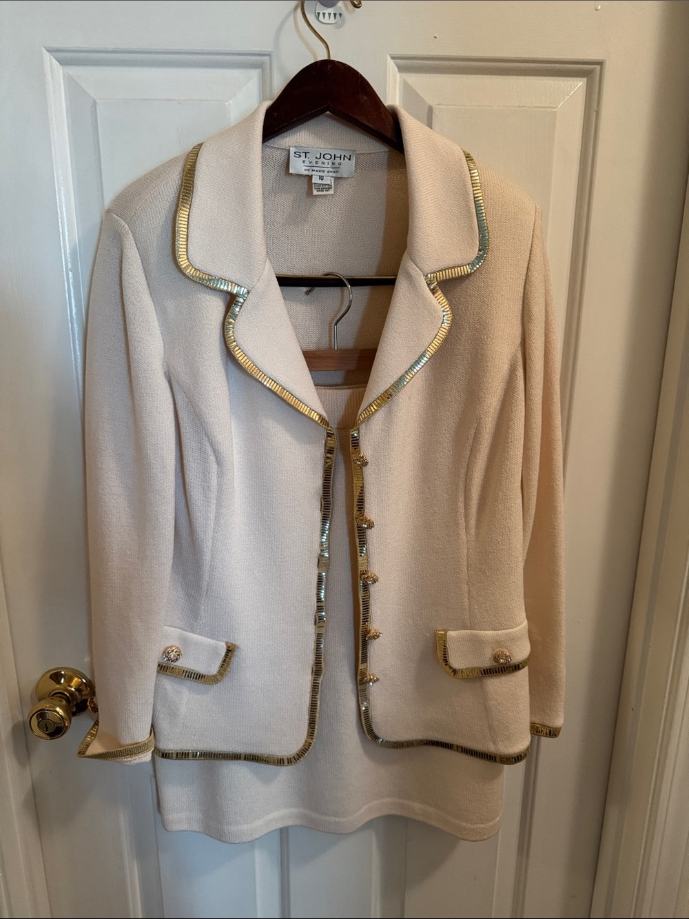 St. John Cream Knit Blazer with Gold Trim suits